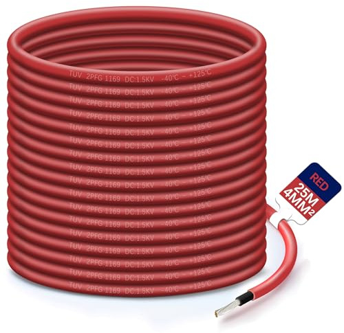 Solar Panel PV Cable DC Rated Red Black 4mm² 6mm² 10/20/35m (RED, 4mm²-25m)