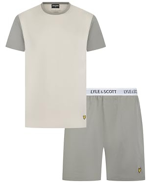 Lyle & Scott Herren McCartney Baumwolle Pyjama Set Farbblock T-Shirt und kurze Loungewear Premium Casual Nachtwäsche für Männer, Bimsstein/Treibholz, XL