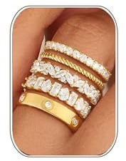 FUNEIA Ringe Gold Silber Damen 18K Vergoldete Goldene Ring Set mit stein goldene daumenring Verlobungsring Stapelringe Damenring Engagement Statement Promise Ring Goldring Schmuck 52/54/57/59/62
