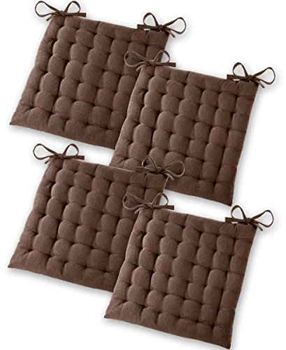 Gräfenstayn® 4er-Set Baumwoll-Sitzkissen 40x40x5cm mit Haltebändern für Indoor und Outdoor mit Öko-Tex Siegel - (Braun)
