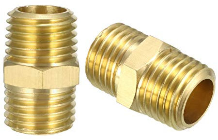 sourcing map Racor de latón, boquilla hexagonal, tubo macho de 1/4npt x 1/4 npt 2 piezas