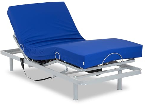 Gerialife® Letto singolo elettrico rinforzato | Materasso geriatrico per Ospedale | Viscoelastico | Tessuto sanitaria impermeabile (90x190)