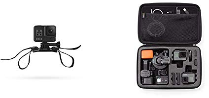 GoPro Gurthalterung (geeignet für belüftete Helm) & Amazon Basics Tragetasche für GoPro Actionkameras, Gr. L