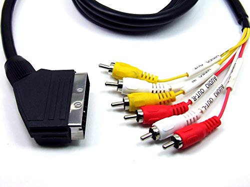 POPESQ® 1 Stk. x SCART Kabel Premium SCART Stecker - 6xRCA Cinch Stecker 1.5m Schwarz #A2869