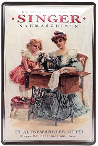 Retro Blechschild passend für Singer Nähmaschinen Fans - Vintage Werbeschild, Küchenschild, Metallschild, geprägt, 30 x 20 cm