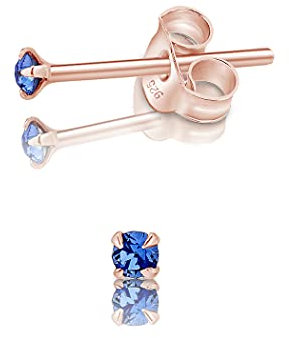 Orecchini Punto Luce Oro Rosa con Brillantini di Cristallo Blu Zaffiro 2 mm - Donna Piccoli Orecchini - Zaffiro Blu