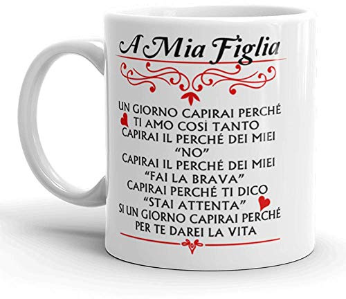 Vulfire Tazza in Ceramica A mia Figlia. Idea Regalo Figlia. Mamma e Figlia Gadget Compleanno Dedica ai Figli. Padre e Figlia (Bianco, Ceramica)