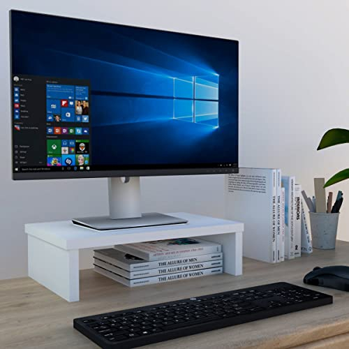 Henor Soporte Monitor Elevador TV de Madera TV 42 x 26.5 x 12 cm Soporta 50 Kg. Blanco