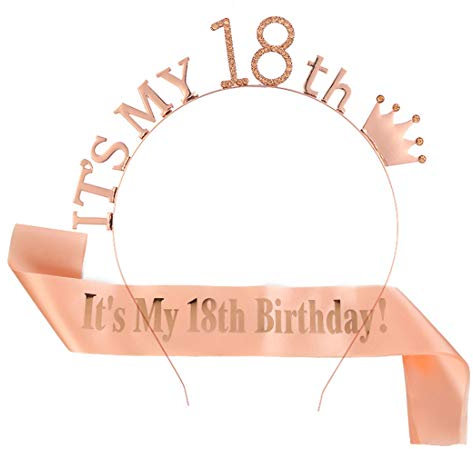 BN Geburtstagskrone Schärpe, Krone Geburtstag, Diadem Tiara, für Geburtstagsgeschenkpartybevorzugung Geburtstagsdekoration Zubehör, für Frauen, 18 Jahre