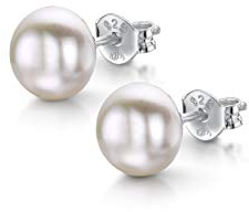 Amberta Boucles D'Oreilles pour Femme en Argent 925/1000 avec Perles: 7-8 mm/Perle Blanche