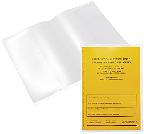 25x Impfpasshülle - Schutzhülle für neuen Impfpass, Internationale Impfbescheinigung für Kinder & Erwachsene (93 mm x 130 mm) - glasklar & doppelseitig mit Faltlinie - Made IN Germany