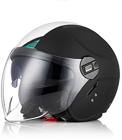 ORIGINE Motorradhelm Jethelm Roller Helm Scooter Helm Chopper Helm Moped Mofa Helm mit Doppelvisier ECE Zertifizierung (Next White-Blue-Black,XS)