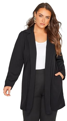 Yours Curve Longline Oversized Open Front Suit Blazer Jacket with Pockets - Women's - Plus Size Black 22