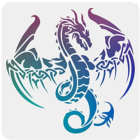 FINGERINSPIRE Drachen Schablone Dekoration Schablone 30x30cm Kunststoff Drachen Malerei Schablonen Quadrat Wiederverwendbare Schablonen für DIY Drachen Handwerk und Dekoration erstellen