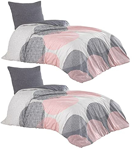 Leonado Vicenti 4 teilige Bettwäsche 155x220 cm 100% Baumwolle Renforce anthrazit rosa weiß Kreise