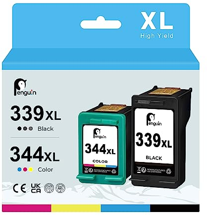 Penguin Ersatz Tintenpatrone für Wiederaufbereitete Druckerpatronen für HP 339XL 344XL 339 344 XL (1 Schwarz,1 Farbe) für PhotoSmart Pro B8330 DeskJet 5490 OfficeJet Pro K7103 PhotoSmart 2570 2710
