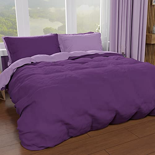 PETTI Artigiani Italiani - Set Copripiumino Matrimoniale 250x200 cm (2 Federe 50x80 cm Incluse), Parure Copripiumino Morbida Microfibra Tinta Unita Lilla - Viola