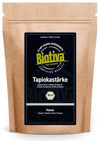Biotiva Almidón de Tapioca orgánico 1000g - ideal para hornear - sustito de harina de trigo - vegano - sin gluten - embotellado y controlado en Alemania (DE-ÖKO-005)