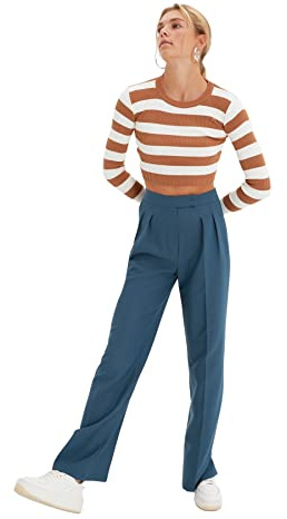Trendyol Man High Waist Wide Leg Pants, Teal, 40