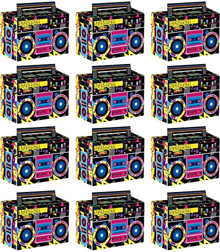 Hegbolke Cajas de regalo de fiesta de los años 80 y 90, cajas de papel para caramelos, cajas de regalo para golosinas, decoraciones de radio retro de los años 80, centros de mesa para decoraciones de