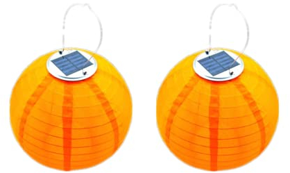 Yeehliny Solar Lampions außen Wetterfest 30cm Lampingions Lampion Solar Outdoor IP55 Wasserdicht Solarlaterne Hängende Nylon Laterne für Garten, Balkon, Hof, Hochzeit, Party Deko (2pcs/Orange)