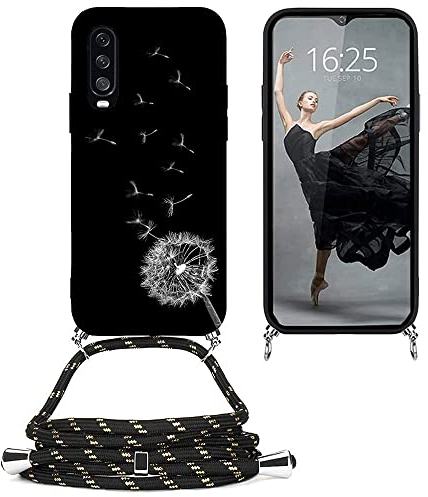 EuoDuo Kompatibel mit Wiko View 4/ View 4 Lite Hülle mit Band Handyhülle Handy Kette Schwarz Silikon Muster Motiv Schutzhülle Kordel zum Umhängen Necklace Halskette Cover - Löwenzahn