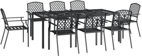 vidaXL Garten Essgruppe 9-TLG., Gartenmöbel Set Tisch 8 Stühle Stapelbar, Sitzgruppe für Garten Terrasse, Gartengarnitur Gartenset, Anthrazit Stahl
