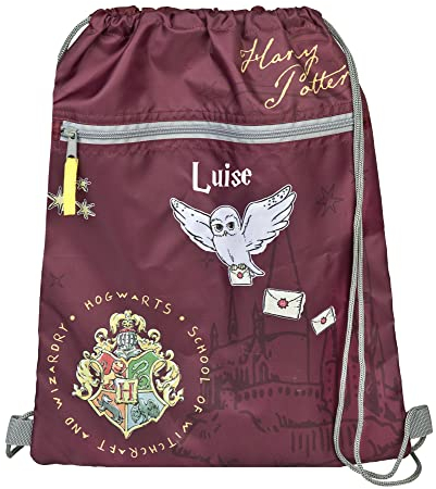 Personalisierter Turnbeutel für Mädchen Jungen mit Namen | Motiv Harry Potter Hogwarts mit Eule | Geschenk-Idee für Kinder Schuhbeutel zum Zuziehen