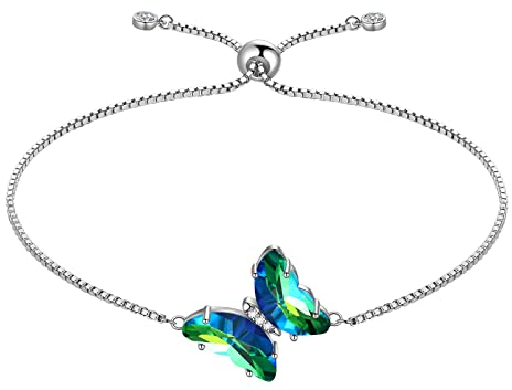 Aurora Tears Grüner Schmetterling Herz Armbänder Frauen 925 Sterling Silber Tier Schmetterlinge May Erstellt Smaragd Birthstone Emerald Link Einstellbare Armband Kristall Hochzeit Schmuck DB0119G
