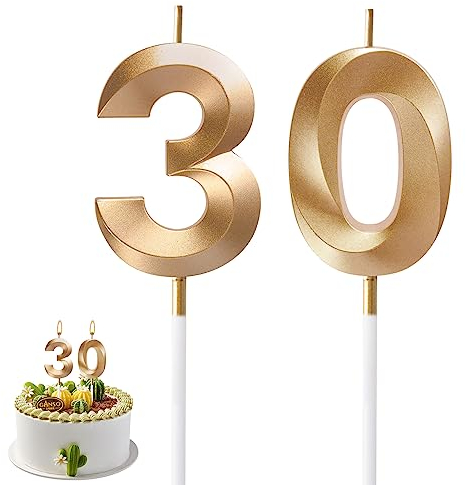 AIYONG Geburtstagskerzen Zahlen 30, Gold Geburtstagskerzen, 3D Kerzen Geburtstag, Geburtstag Kerzen, Tortendeko Geburtstag, Geburtstagskerzen für Geburtstagsdeko, Nummer 30