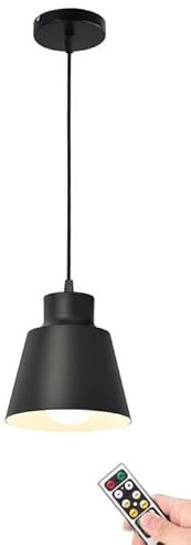 Black Pendant Light Fixture Battery Operated with Remote,Non Hardwired Samll Pendant Lighting,Modern Indoor Wireless Hanging Ceiling Light Pendant Lamp for Kitchen Island Dining Room Foyer Hallway (C