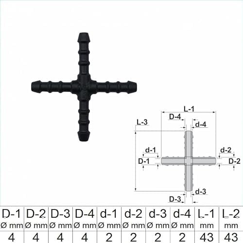 1, 2, 3, 5 oder 10 Stück Kreuz Schlauchverbinder 4 x 4 x 4 x 4 mm PA GF30 Kreuz Verbinder (5)