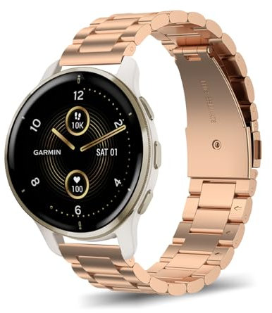 SumRioo 22 mm Strap for Garmin Venu 3/Venu 2/Vivoactive 4/Forerunner 265/255/255 Music, Metal Stainless Steel Band for Huawei Watch GT 5 Pro/5/4/3/2/1(46mm), Rose Gold