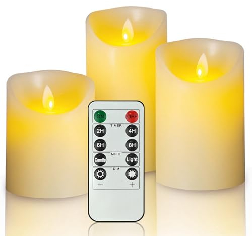 LED Kerzen 3er Set, Led Stumpenkerzen mit Timerfunktion, Mobile Flamme Batteriekerzen LED Teelichter mit Fernbedienung Outdoor Led Wasserdicht Flammenlose Kerzen, Led Kerzen Flackernde Flamme