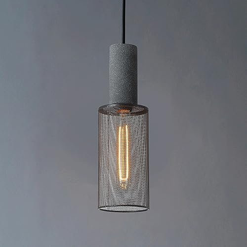 Elksdut Suspension en béton avec Abat-Jour en Maille métallique, luminaire Suspendu Industriel Moderne en Ciment pour îlot de Cuisine Salle à Manger Chambre Salon Bar