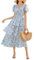 Women Floral A-Line Swing Casual Party Midi Dresses Ruffle Tiered Maxi Dress Short Sleeve Flowy Long Sundress Blue Flower L
