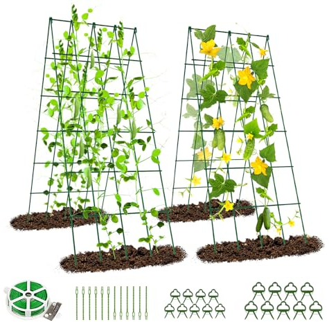 SUNYRISY Metall Gurke Rankhilfe 2er Set, Rankgitter für Gurke, Gitternetz Kletterpflanzen Rankhilfe, Tomaten Rankhilfe, Pflanzenstütze für Blumen & Nutzpflanzen, Grün
