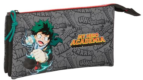 safta My Hero Academia Federmäppchen für Kinder, ideal für Kinder im Schulalter, bequem und vielseitig, Qualität und Widerstandsfähigkeit, 22 x 3 x 12 cm, Schwarz, Schwarz, Estándar, Lässig