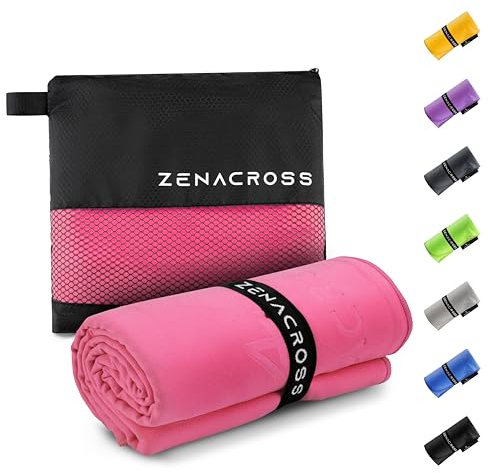 ZENACROSS Mikrofaser Handtuch mit Transportbeutel - Schnelltrocknendes und vielseitiges Fitness Handtuch - Sporthandtuch Größen XL - Rosa - 90x180cm