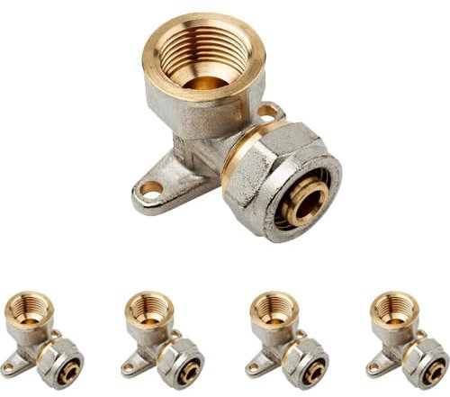 Suinga 5 x Codo con soporte 1/2 para Tubo multicapa de compresion 20 mm, sin necesidad de maquina prensadora, gris.