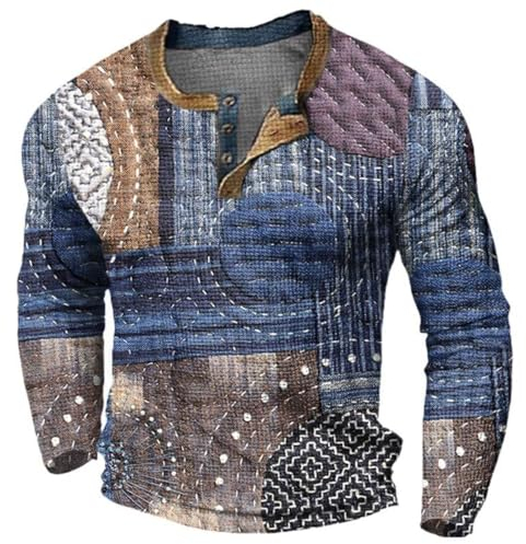 Herren-T-Shirt mit langen Ärmeln, bedrucktem Knopf, modisch, lässig Russisches Tank Top (Red, L)