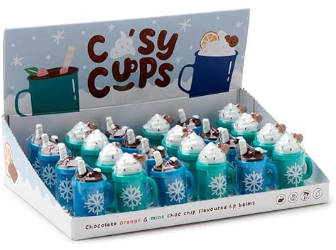 Puckator Cosy Hot Chocolate Lip Balm in Cup Shaped Holder - Lip Care Stick Balms Chapstick Holiday Essentials For Women Family - Lipbalm Moisturiser Exfoliator Cream - Pretty Cute Lip Blam Bam