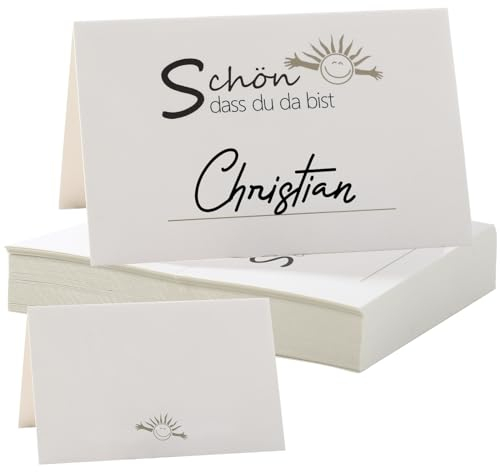 XIAONIU 60 Stück Hochzeit Tischkarten Schön dass du da bist 8,5x5,5 cm Tischdekoration Namenskarten zum selbst Beschriften Platzkarten für Hochzeit Geburtstag Konfirmation Kommunion Taufe Feier