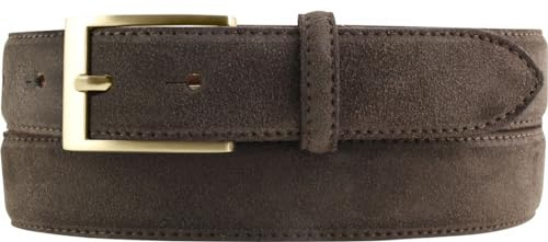 BELTINGER Gürtel aus Veloursleder 3,0 cm | Velour-Ledergürtel für Herren 30mm | Wildleder-Gürtel mit goldener Gürtelschließe | Dunkelbraun 110cm