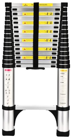HBTower Teleskopleiter 4,7 m aus Aluminium, Klappbare Ausziehleiter mit Rutschfesten Füßen, Stabil & Sicher, Tragkraft 150 kg, Ideal für Dachinspektionen & Baumpflege, Silber