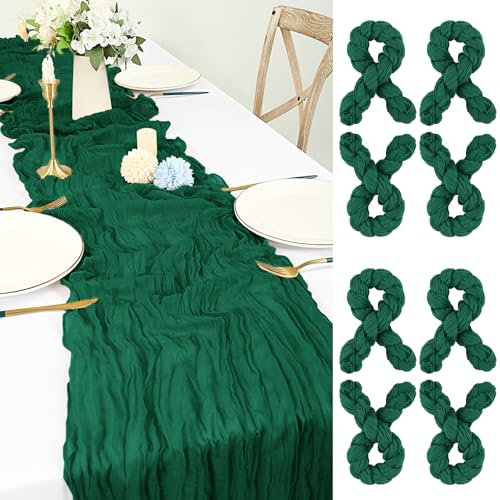 8 Stück Seihtuch Tischläufer Dunkelgrün, 55x300 cm Käsetuch Tischläufer Waschbares Gaze-Stoff Boho Cheesecloth Tischläufer Hochzeit Tischdecke für Hochzeit Geburtstags Brautparty Tischdekoration