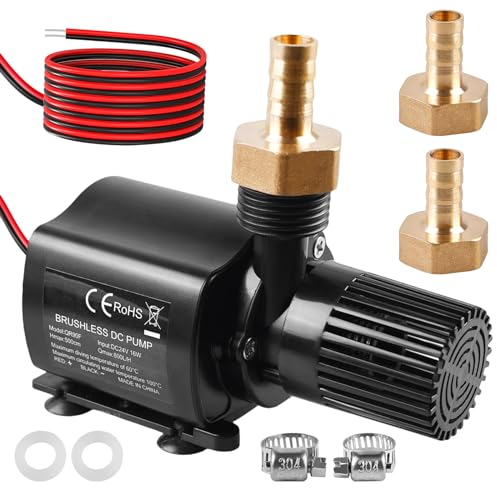 Vegena Pompa Sommersa: Pompa d'Acqua Mini DC24V a Azionamento Diretto, Portata 800 L/H, Per Acquari, Stagni e Fontane (Nero)