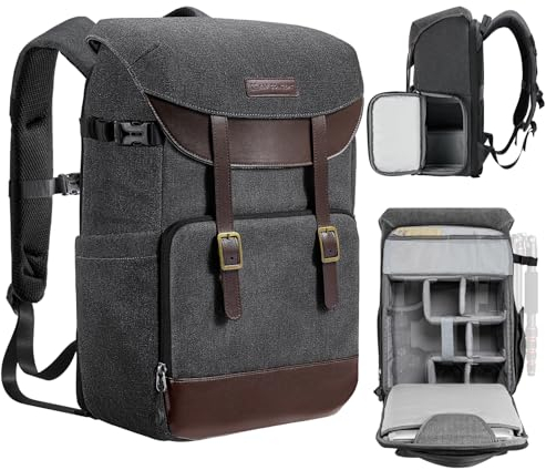 K&F Concept Mochila para Cámara Profesional, Bolsa para Fotografía Impermeable, Mochila para Fotográfica Multifuncional 20L Compartimento de Gran Capacidad para Portátil DSLR de 15,6 Pulgadas