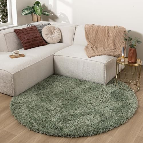 FRAAI | Home & Living Shaggy Teppich Rund - Blaze Grün - Polypropylen, Polyester - Hochflor - Shaggy, Einfarbig - Waschbar in Waschmaschine - Modern - Wohnzimmer, Esszimmer, Schlafzimmer - Carpet