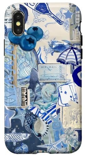 European Summer Collage Blue Mediterranean Collage Aesthetic Case for iPhone X/XS